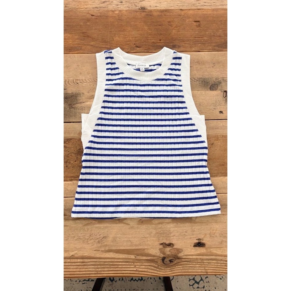 Evereve Womens Blue White Striped Ribbed Knit Sleeveless Sweater Tank Top M